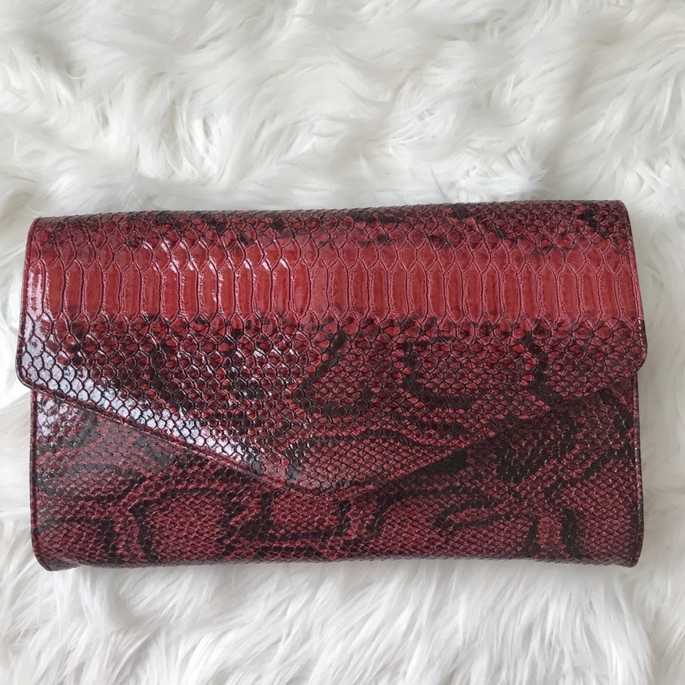 Giannini red and black faux snake skin clutch